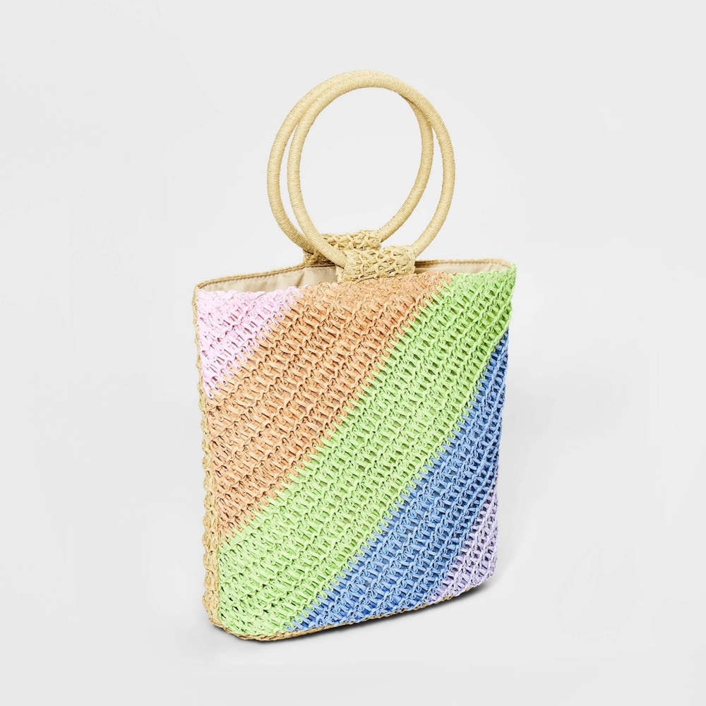 Striped Paper Straw Tote Bag - art class™